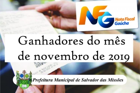 Nota Fiscal Gaúcha ganhadores da extração municipal do mês de novembro de 2019