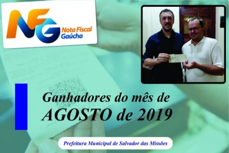 Nota Fiscal Gaúcha ganhadores da extração municipal do mês de agosto de 2019